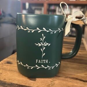 Rae Dunn Green Faith Mug with White Accents